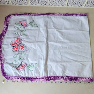 Hand Embroidered Table Runner Butterflies Crochet Edge